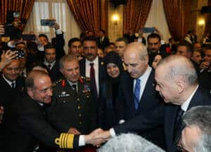 Cumhurbaşkanı Erdoğan, TBMM'nin 106. yıl dönümü resepsiyonunda liderlerle buluştu